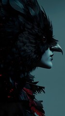 Wall Mural - Mysterious Raven Mask Woman: Dark Fantasy Portrait