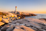 Sunset at Peggy’s Cove lighthouse in Nova Scotia 