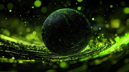 Wall Mural - Abstract Green Sphere in Dynamic Energy Field: A Digital Art Exploration of Cosmic Power
