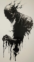 Wall Mural - Despair and Anguish: A Dark Abstract Ink Drawing