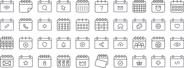 Poster - Calendar Line Icon Collection. Outline Signs for Graphic and Web Design, Apps, Adverts, Various Cards