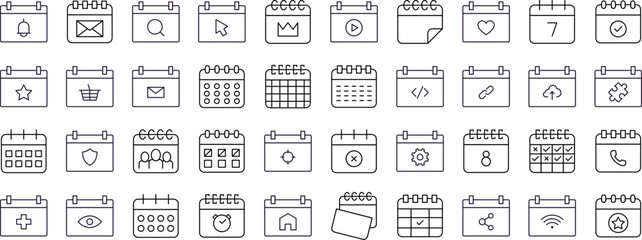 Poster - Calendar Line Icon Bundle. Outline Signs for Graphic and Web Design, Apps, Adverts, Various Cards