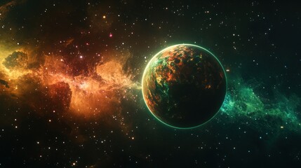 Wall Mural - alien planet in a nebula a stunning celestial view of an exoplanet orbiting within a vibrant nebula