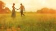 © badjoell - Couple walking hand in hand across a field of flowers