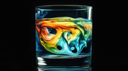 Wall Mural - colorful liquid swirls in a glass on black background.