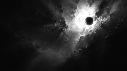 Wall Mural - monochromatic celestial sphere enveloped by ethereal cloudscapes: a dark fantasy artwork
