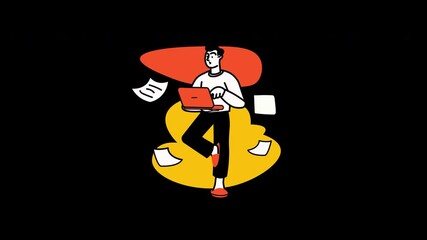 Aufkleber - A young person of unspecified ethnicity working on a laptop with colorful abstract elements in the background.