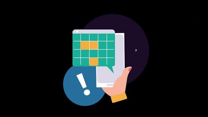 Poster - A digital interaction with a tablet featuring a grid and exclamation mark, focused on technology.
