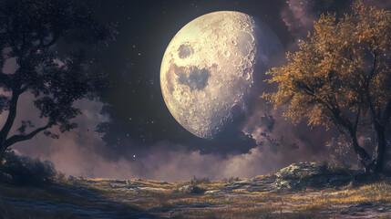 Wall Mural - a large moon in the night sky.