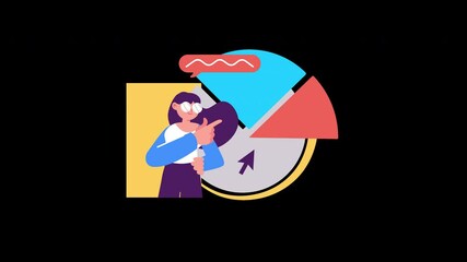 Poster - A diverse woman presents a business chart in a flat design style, emphasizing teamwork and data interpretation.