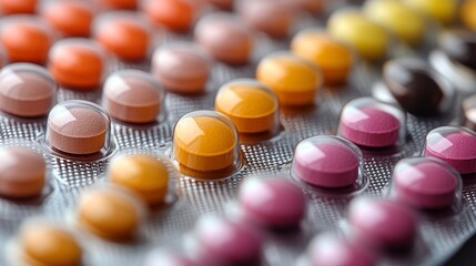 Wall Mural - Colorful Pills in Blister Pack: A Close-Up View of Medication