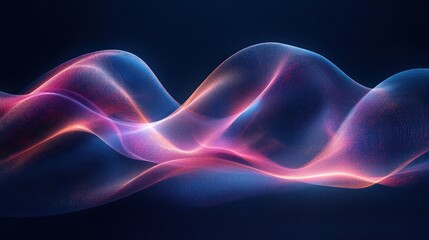 Wall Mural - Abstract glowing wave, pink, blue, particles, dark background.