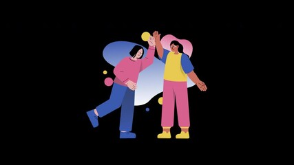 Poster - Two individuals high-fiving in a colorful, abstract background, showcasing a sense of friendship and celebration.