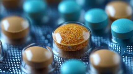 Wall Mural - Close-up of Pharmaceutical Tablets in Blister Pack