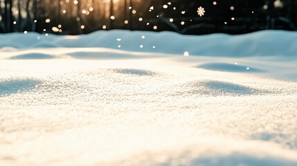 Wall Mural - Sparkling Winter Snow Scene  Snowflakes Falling on Pristine Snowdrifts