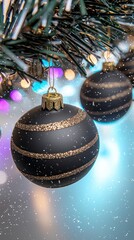 Wall Mural - Elegant Black   Gold Christmas Ornaments  Festive Decor  Winter Holidays