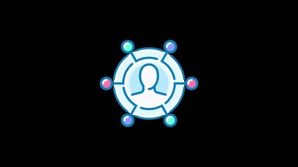 Aufkleber - A stylized network diagram featuring a central figure connected to multiple nodes, representing a digital interaction concept.