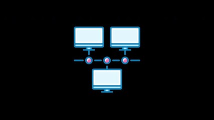 Aufkleber - Illustration of a network system with three computer monitors connected via nodes in a flat style.