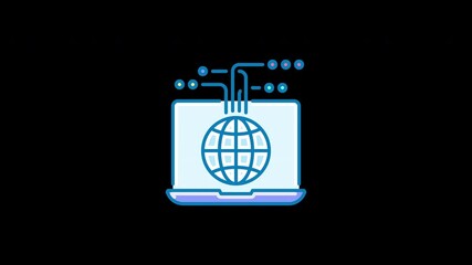 Poster - A digital globe emerging from a laptop, representing global connectivity and technology innovation.