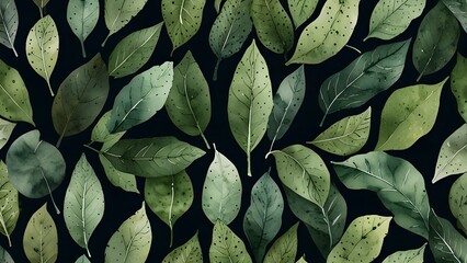 Wall Mural - seamless pattern with watercolor green leaves Generative AI