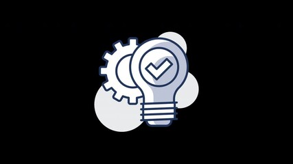 Poster - A light bulb with a check mark and gear, symbolizing innovation and technology in a simple flat design.