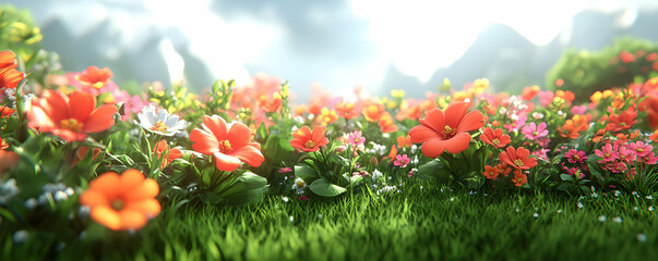 Wall Mural - Vibrant Flower Meadow 3D Illustration