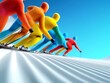 © jitthanant - Nordic skiing relay, athletes in colorful uniforms on snowy tracks, competitive winter atmosphere, 3D illustration