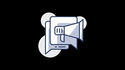 Poster - A digital marketing concept with a megaphone and chat bubbles on a black background, representing communication.