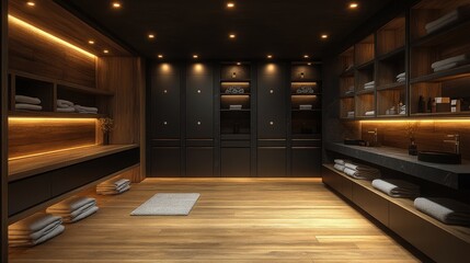 Leinwandbilder - black cabinets and a modern locker room with loft interior design 3d illustratio