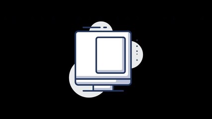 Poster - a minimalistic illustration of a computer monitor and tablet on a black background.