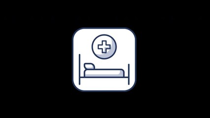 Poster - Simple bed and medical cross icon illustration on a black background.