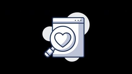 Poster - A simple flat design illustration of a magnifying glass focused on a heart within a browser window.