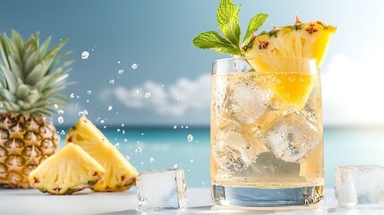 Poster - Refreshing Alcohol-Free Mocktail with Fresh Pineapple and Mint