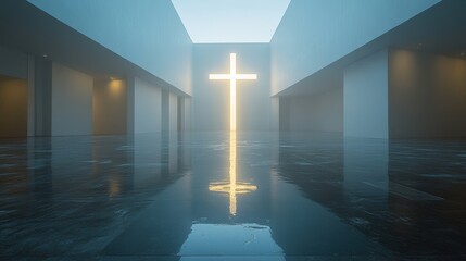 Leinwandbilder - conceptual image of a cross glowing in an empty white room