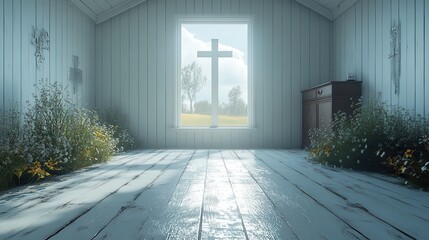 Leinwandbilder - cross in the white room with window 3d rendering image