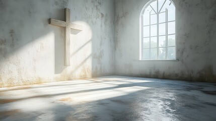 Leinwandbilder - cross in the white room with window 3d rendering image