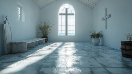 Leinwandbilder - cross in the white room with window 3d rendering image