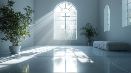 Leinwandbilder - cross in the white room with window 3d rendering image