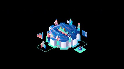 Poster - A diverse group of individuals analyzing data on a circular projection in a modern setting.
