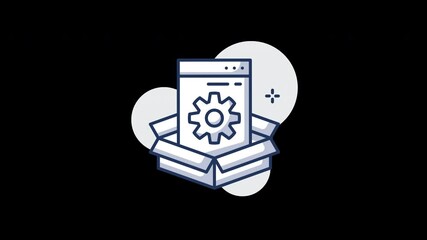 Aufkleber - A flat design illustration of a webpage in a box representing software development.