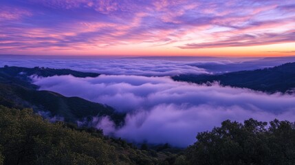 Wall Mural - Purple Sunset Over Mountains and Cloudscape