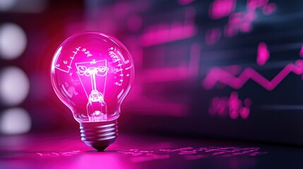 Aufkleber - Creative Light Bulb Design with Pink Glow and Mathematical Elements Blur Background