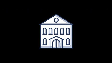 Poster - A simple illustration of a classic building with a symmetrical design, featuring large windows and an arched door.