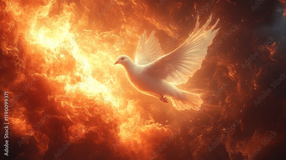holy spirit dove in flames white dove flying in the air with fire and ...