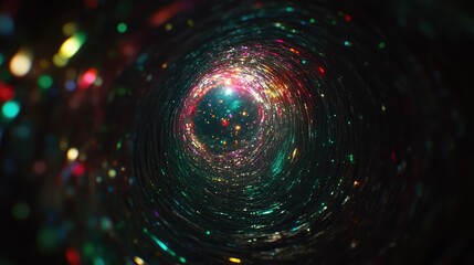 Poster - abstract shapes formed by colorful lights swirling across a dark canvas, with an open space for copy