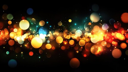 Poster - abstract shapes formed by colorful lights swirling across a dark canvas, with an open space for copy