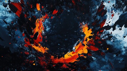 Poster - abstract shapes formed by colorful lights swirling across a dark canvas, with an open space for copy