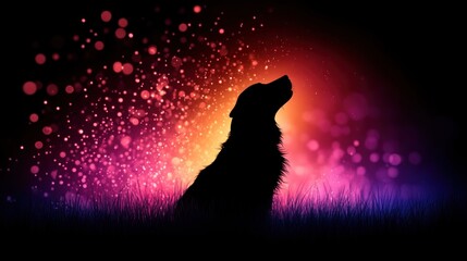 Naklejka na meble Silhouette of a Dog Howling Against Colorful Abstract blur Background