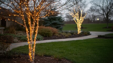 Poster - A close-up of warm, golden lights on a tree, creating a cozy ambiance with room for copy in the foreground