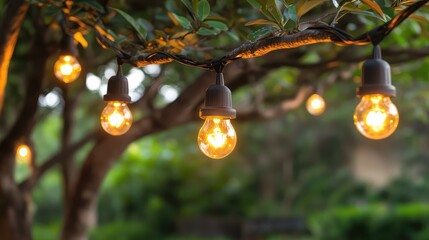 Poster - A close-up of warm, golden lights on a tree, creating a cozy ambiance with room for copy in the foreground